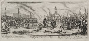 Wielka nieszczęścia wojny: płonący na stosie, 1633. autorstwa Jacques Callot