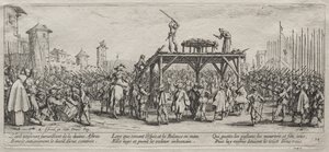 The Large Miseries of War: Egzekucja na kole, 1633. autorstwa Jacques Callot