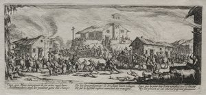 Wielka nieszczęścia wojny: plądrowanie i palenie wioski, 1633. autorstwa Jacques Callot