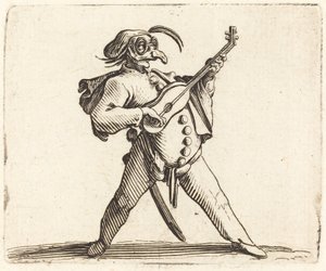 Zamaskowany komik grający na gitarze autorstwa Jacques Callot