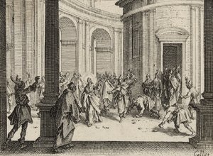 Kupcy wypędzeni ze świątyni, 1635 autorstwa Jacques Callot