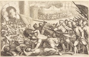 Wojska forsujące bramę miasta autorstwa Jacques Callot