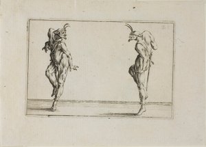 Dwa pantalony patrzące na siebie, z Kaprysów autorstwa Jacques Callot