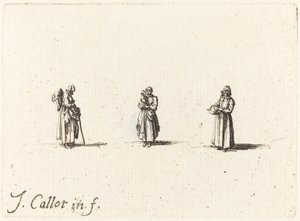 Trzy kobiety, jedna trzymająca dziecko, prawdopodobnie 1634. autorstwa Jacques Callot