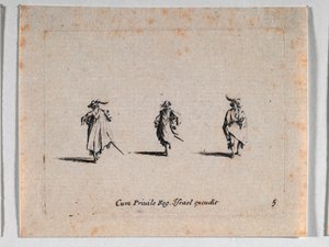 Trzej kawalerzyści, z Les Fantaisies de Noble J. Callot ... autorstwa Jacques Callot