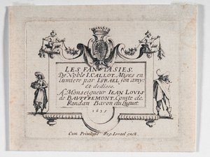 Strona tytułowa Les Fantaisies ... (akwaforta) autorstwa Jacques Callot