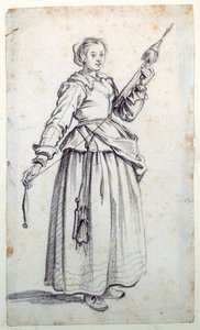 Kobieta z wrzecionem (czarna kreda na papierze) autorstwa Jacques Callot