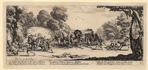 napad na dyliżans pocztowy, arkusz 8 z serii „Szarości wojny” autorstwa Jacques Callot