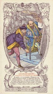 Karol V podnoszący pędzel Tycjana po tym, jak upuścił go podczas pracy nad portretem cesarza (kolor lito)