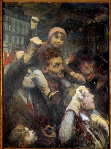 Front Ludowy: „”Popularna demonstracja w Paryżu w 1938 r.””Paryżanie w każdym wieku podnieśli pięści na znak lewicowego zaangażowania politycznego na ulicach Paryża. Obraz Jacques Emile (Jacques-Emile) Blanche (1861-1942) 1938 Nd. 1,15x0,42 m Pa autorstwa Jacques Emile Blanche