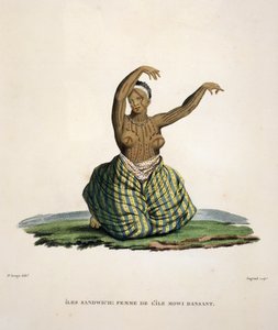 Tańcząca kobieta z wyspy Maui na Hawajach, grawerowana przez Parfait Augrand (ur. 1782)