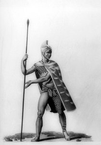 Młody oficer w typowym stroju malo, Hawaje, 1819