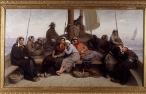 Połów ostryg na pokładzie łodzi - Obraz Eugene Feyen (1815-1908), b.d.