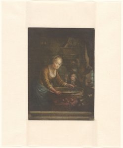 Młoda kobieta sieka cebulę autorstwa Jacques Fabien Gautier Dagoty (attributed to)