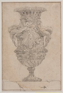 Ozdobny wazon z dużą głową, bogiem morza i nimfą wodną. Kopiuj po Pl. 26 w zestawie waz zaprojektowanych przez Saly w 1746 roku. "Vasa a se inventa..." autorstwa Jacques Francois Joseph Saly