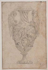 Wazon dekoracyjny z dwiema sówkami i głową. Kopiuj po Pl. 15 w bryle waz narysowanych przez Saly w 1746 r. „Vasa a se inventa...” autorstwa Jacques Francois Joseph Saly