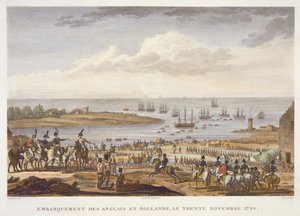 Zaokrętowanie Anglików w Holandii, 30 listopada 1799, grawerowane przez Louisa Francois Couche (1782-1849) (akwatinta) autorstwa Jacques Francois Joseph Swebach