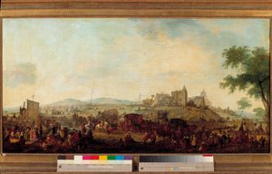 Widok na obóz manewrów wojskowych założony pod dowództwem księcia Conde w pobliżu Saint Omer od 5 sierpnia do 25 września 1788 r. To Ludwik V Joseph de Bourbon-Conde (1736-1818). Obraz Jacques Francois Joseph Swebach (1769-1823) 1788 Su autorstwa Jacques Francois Joseph Swebach