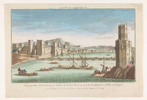 Widok na dzielnicę Triana, most na rzece Gwadalkiwir i Torre del Oro w Sewilli Le fauxbourg de Seville (tytuł na obiekcie)