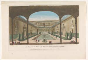 Widok na dziedziniec z fontannami Alhambry w Granadzie Les bains des enciens rois Mores, granat (tytuł na obiekcie)