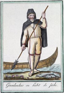 Grenlandczycy w ekwipunku rybackim - w „Encyclopédie des voyages” Grasset Saint Sauveur, wyd. Paryż 1796 autorstwa Jacques Grasset de Saint Sauveur