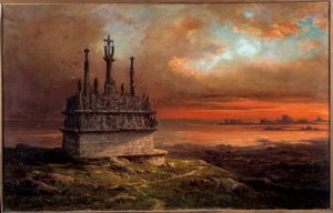 Kalwaria Tronoen o zachodzie słońca Malarstwo Jacquesa Guiauda (1811-1876) Brześć XIX w., Musee des Beaux Arts
