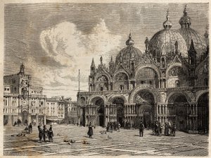 Plac i kościół św. Marka, rysunek Jacquesa Guiauda (1810-1876), ilustrujący podróż Wojciecha de Beaumont do Wenecji około 1850 roku. Rycina w „Le tour du monde” pod redakcją Edouarda Charton autorstwa Jacques Guiaud