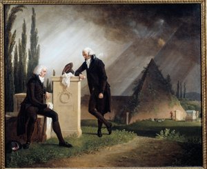 Roman Elegie lub „Podwójny portret na cmentarzu protestanckim w Rzymie” Reprezentowane są symbole Franc Maconnerie. Obraz Jacquesa Sableta (1749-1803) 1791 Brest, Musee des Beaux Arts - Roman Elegy lub „” Podwójny portret na cmentarzu protestanckim w