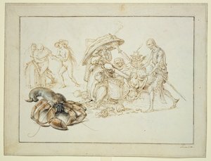 Homar i dwie czarownice, ok. 1602 r. (pióro i akwarela na papierze) autorstwa Jacques II de Gheyn