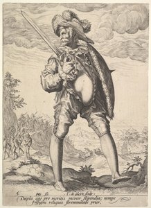 Żołnierz uzbrojony w pałasz i tarczę, z książki Oficerowie i żołnierze, 1587.