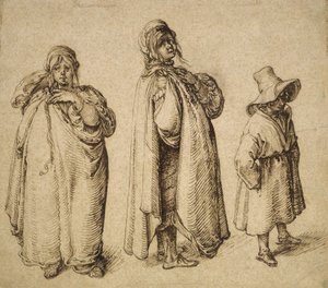 Dwa badania kobiety romskiej i chłopca romskiego w dużym kapeluszu, ok. 1605 r. autorstwa Jacques II de Gheyn