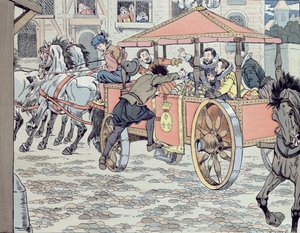 Zabójstwo Henryka IV przez Francois Ravaillaca na rue de la Ferronerie 14 maja 1610, ok. 1900 autorstwa Jacques Marie Gaston Onfray de Breville (Job)