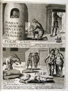 XVII-wieczna grawerowana ilustracja ze zbioru przysłów. Paryż 1657-1663. Autor: Jacques Lagniet (1620-1675). Francuski rytownik. Od niego pochodzi wiele społecznie krytycznych rycin i prześmiewczych obrazów, takich jak jego czasami groteskowe i fantastyczn