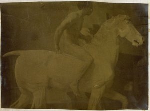 Studium nagiego modela, siedzącego na gipsowym koniu, w pracowni Jacques de Lalaing, możliwe wstępne studium portretu konnego, Muzeum Sztuk Pięknych w Gandawie autorstwa Jacques Lalaing (attributed to)