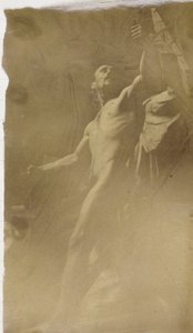 Studium nagiego modela męskiego na rusztowaniu, widziane od dołu, w warsztacie Jacques de Lalaing autorstwa Jacques Lalaing (attributed to)