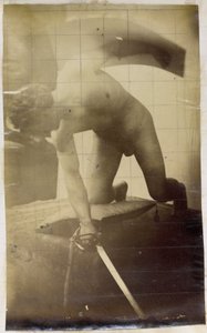 Studium męskiego nagiego modela, na kolanach z mieczem i tarczą w rękach, w warsztacie Jacques de Lalaing autorstwa Jacques Lalaing (attributed to)