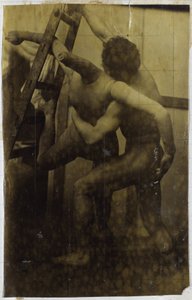 Studium nagiego modela męskiego siłującego się z lalką w studiu Jacquesa de Lalaing autorstwa Jacques Lalaing (attributed to)
