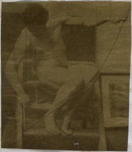Studium nagiego modela siedzącego na stopniu, widzianego z przodu z liną i kokardą na kolanach, w pracowni Jacques de Lalaing autorstwa Jacques Lalaing (attributed to)