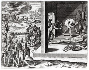 Indyjskie obrzędy pogrzebowe, z „Americae”, napisane i ryte przez Theodora de Bry (1525-75), 1602 autorstwa Jacques Le Moyne