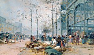Les Halles, Paryż (ołówek i gwasz na papierze) autorstwa Jacques Lieven