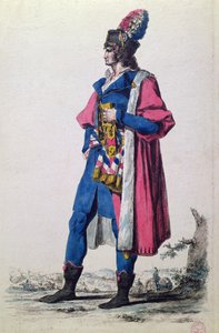 Kostium przedstawiciela narodu francuskiego z 1793 r., z „Nowej kolekcji strojów wojskowych z Francji i innych krajów, dawnych i współczesnych”, Paryż autorstwa Jacques Louis (after) David