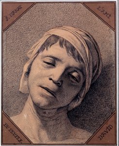 Studium po naturze głowy Jean Paula Marata (1763-1793) zamordowanego 13.07.1793 Rys. Jacques Louis David (1748-1825). Wymiary 0,27 x 0,21 m Muzeum zamkowe w Wersalu autorstwa Jacques Louis David