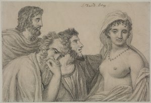 Phryné przed sędziami, ok. 1816-1820 (czarna kreda na papierze tkanym) autorstwa Jacques Louis David