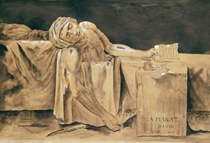 Marato mirtis, 1793 (rašiklis, rašalas ir tualetas ant popieriaus)poli autorstwa Jacques Louis David