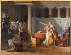 Liktorzy donoszą Lucjuszowi Juniuszowi Brutusowi (VI wiek p.n.e.) ciała swoich synów Liktorzy niosący Brutusowi ciała swoich synów autorstwa Jacques Louis David
