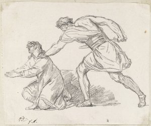 Wojownik chwytający klęczącą postać autorstwa Jacques Louis David