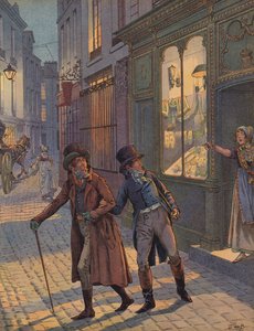 Scena uliczna w Paryżu autorstwa Jacques Marie Gaston Onfray de Breville (Job)