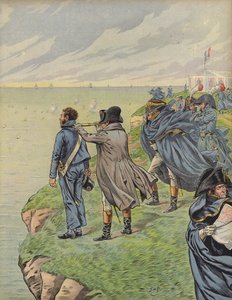 Napoleon Bonaparte badający swoją flotę, gdy wyruszają z Boulogne