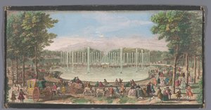 Widok Bassin de Neptune w Ogrodzie Wersalskim Vue du Bassin de Neptune dans le Jardin de Versailles (tytuł na obiekcie) autorstwa Jacques Rigaud (possibly)