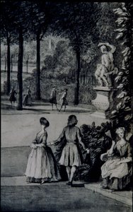 Szczegół „The Poplar Grove, Chiswick Villa Lorda Burlingtona” (pióro i atrament z akwarelą na papierze) autorstwa Jacques Rigaud